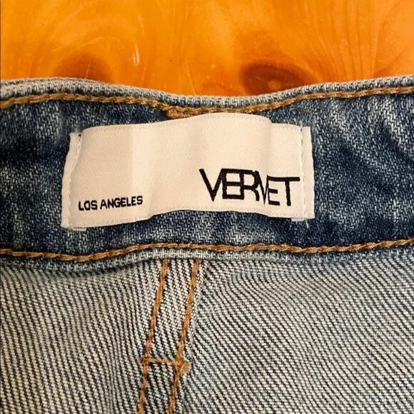 VERVET BY FLYING MONKEY Blue Wide Leg Jeans w/ Raw Hem, Size 28 - Picture 3 of 6